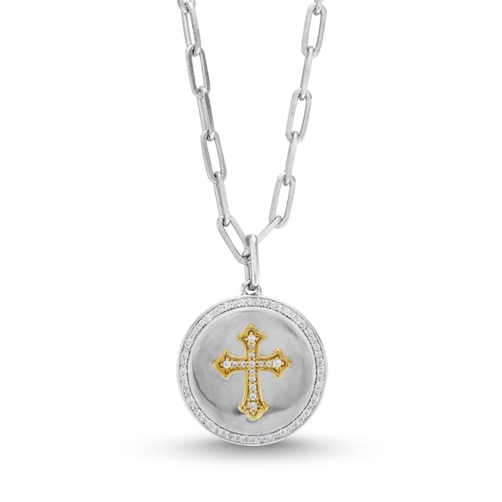 1/4 CT. T.w. Diamond Flared Cross Medallion Pendant in Sterling Silver and 10K Gold