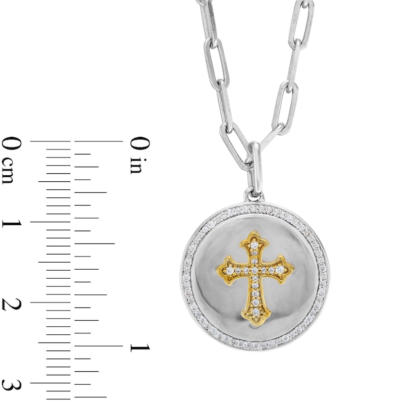 1/4 CT. T.W. Diamond Flared Cross Medallion Pendant in Sterling Silver and 10K Gold