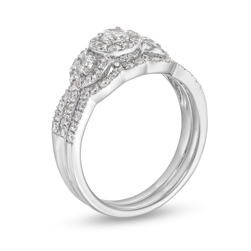 Main Image 3 of 7/8 CT. T.W. Diamond Three Stone Framed Bridal Set in 10K White Gold