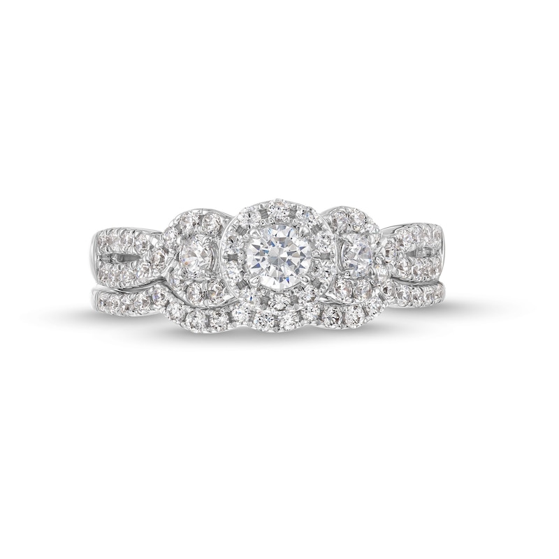 Main Image 4 of 7/8 CT. T.W. Diamond Three Stone Framed Bridal Set in 10K White Gold