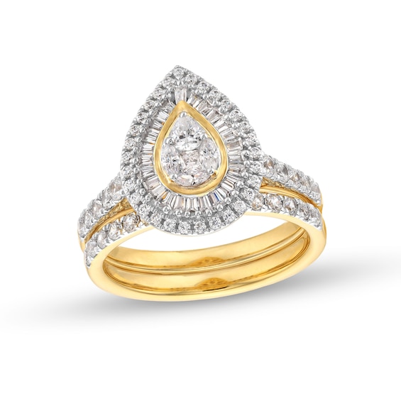 1 CT. T.w. Multi Diamond Pear Frame Bridal Set in 14K Gold