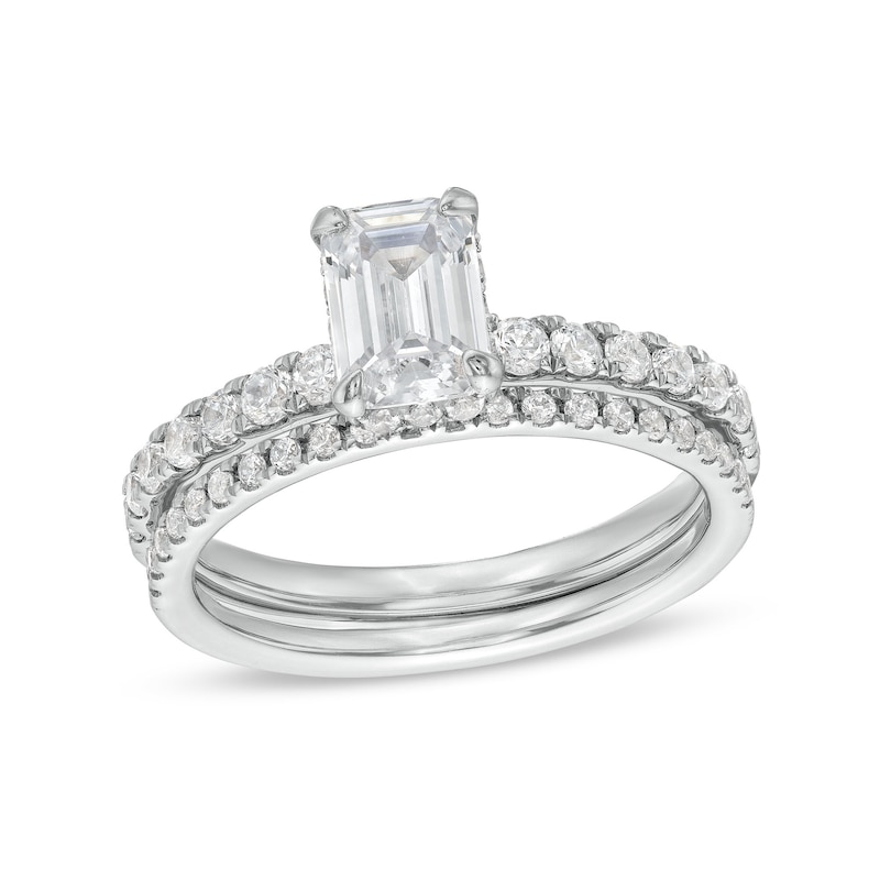 Main Image 1 of 1-3/4 CT. T.W. Emerald Certified Lab-Grown Diamond Bridal Set in 14K White Gold (F/SI2)