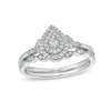 Thumbnail Image 1 of 1/4 CT. T.W. Pear-Shaped Multi-Diamond Vintage Style Bridal Set in 10K White Gold