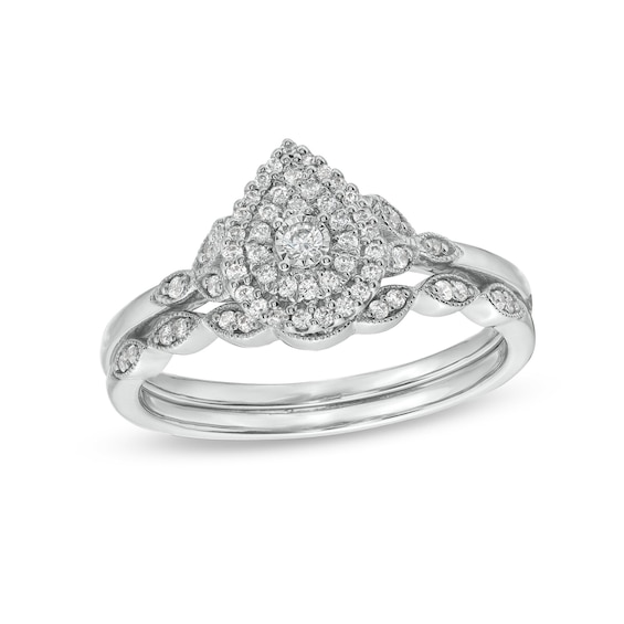 1/4 CT. T.w. Pear-Shaped Multi-Diamond Vintage Style Bridal Set in 10K White Gold