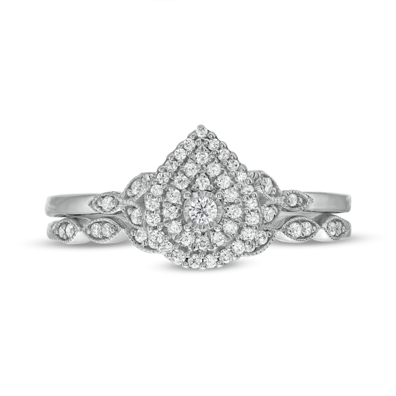 1/4 CT. T.w. Pear-Shaped Multi-Diamond Vintage Style Bridal Set in 10K White Gold