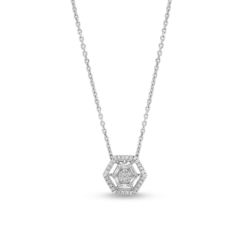 Main Image 1 of 1/6 CT. T.W. Hexagon Multi-Diamond Open Frame Pendant in Sterling Silver