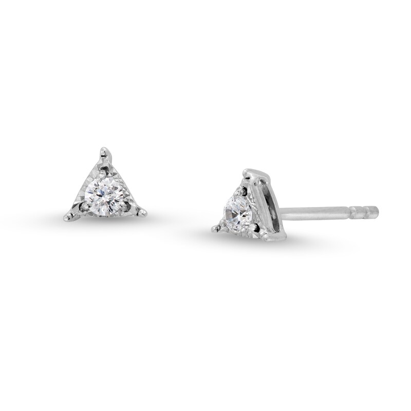 Main Image 1 of 1/8 CT. T.W. Diamond Solitaire Triangle Stud Earrings in 10K White Gold