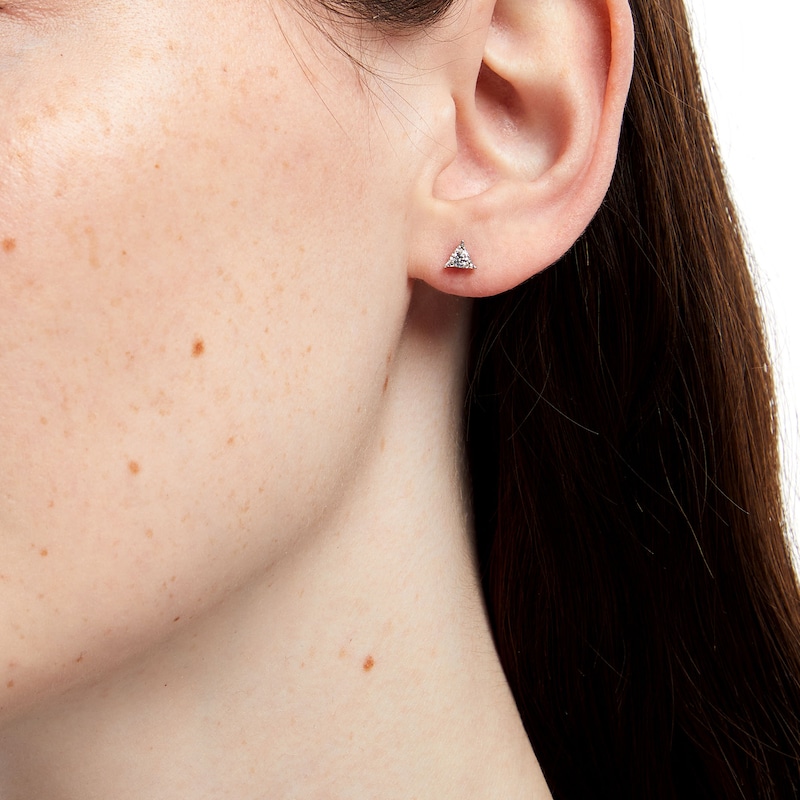 Main Image 2 of 1/8 CT. T.W. Diamond Solitaire Triangle Stud Earrings in 10K White Gold