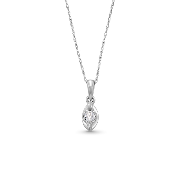 1/10 CT. Diamond Solitaire Marquise Frame Drop Pendant in 10K White Gold