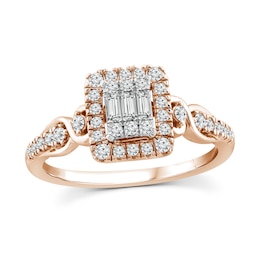3/8 CT. T.W. Multi-Diamond Framed Engagement Ring in 10K Rose Gold