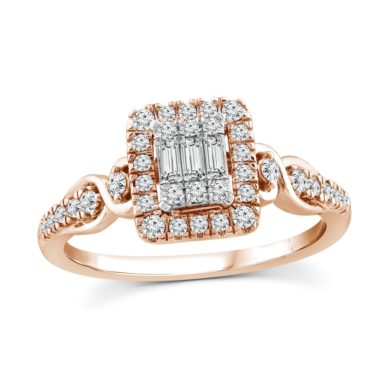 Main Image 1 of 3/8 CT. T.W. Multi-Diamond Framed Engagement Ring in 10K Rose Gold