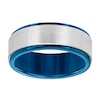 Thumbnail Image 1 of Men's 6.5mm Stepped Edge Engravable Wedding Band in Tungsten and Blue Rhodium Plate (1 Line)