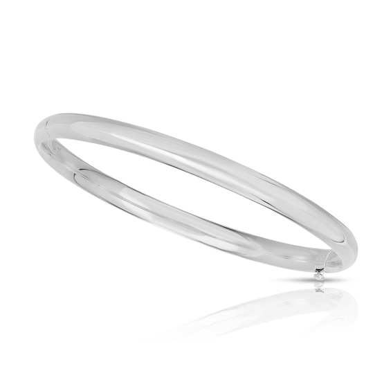 Child's Polished 4.5mm Bangle in Hollow 14K White Gold - 5.5"