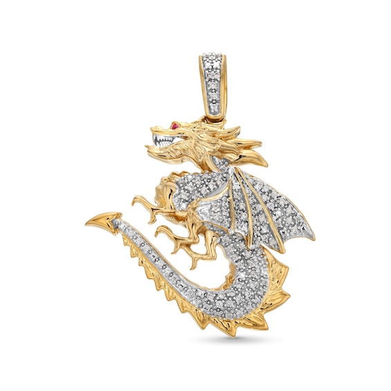 1/4 CT. T.w. Diamond and Lab-Created Ruby Dragon Necklace Charm in 10K Gold