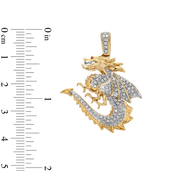 1/4 CT. T.w. Diamond and Lab-Created Ruby Dragon Necklace Charm in 10K Gold