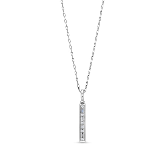 1/10 CT. T.w. Baguette and Round Diamond Linear Bar Pendant in 10K White Gold