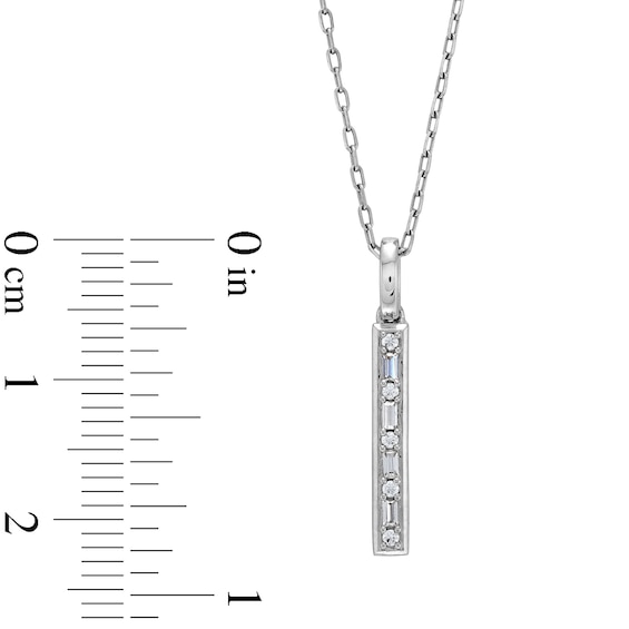 1/10 CT. T.w. Baguette and Round Diamond Linear Bar Pendant in 10K White Gold