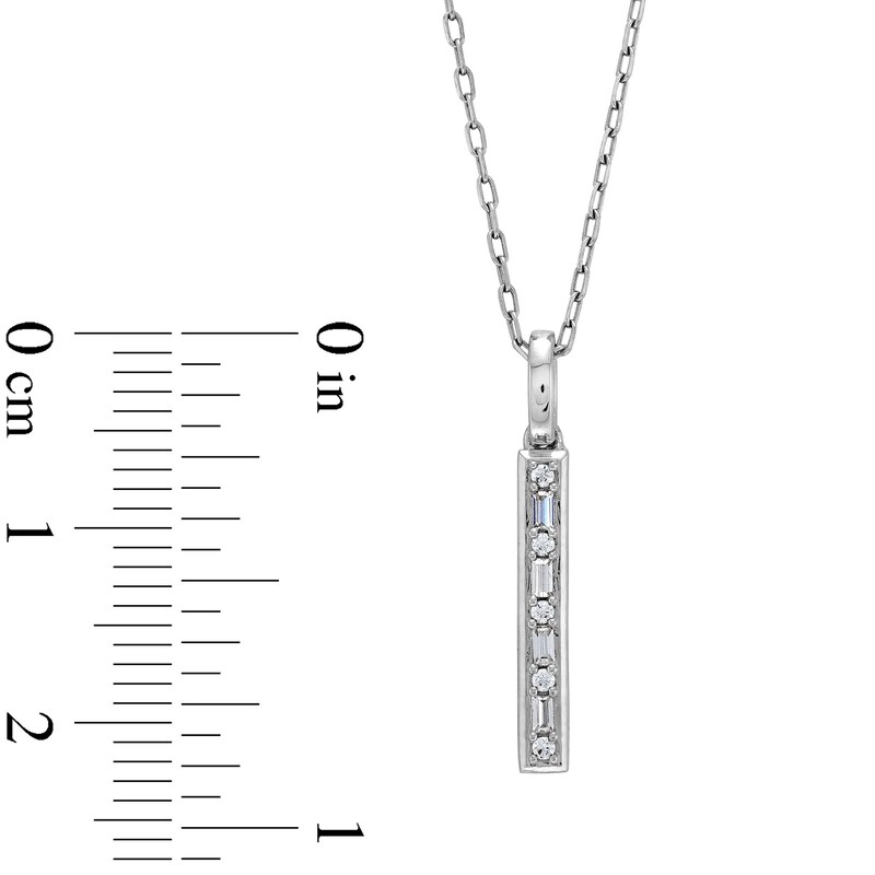 Main Image 4 of 1/10 CT. T.W. Baguette and Round Diamond Linear Bar Pendant in 10K White Gold