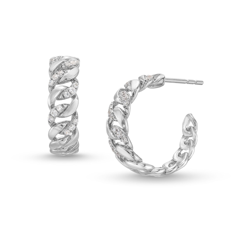 1/4 CT. T.W. Diamond Alternating Curb Chain Link J-Hoop Earrings in Sterling Silver