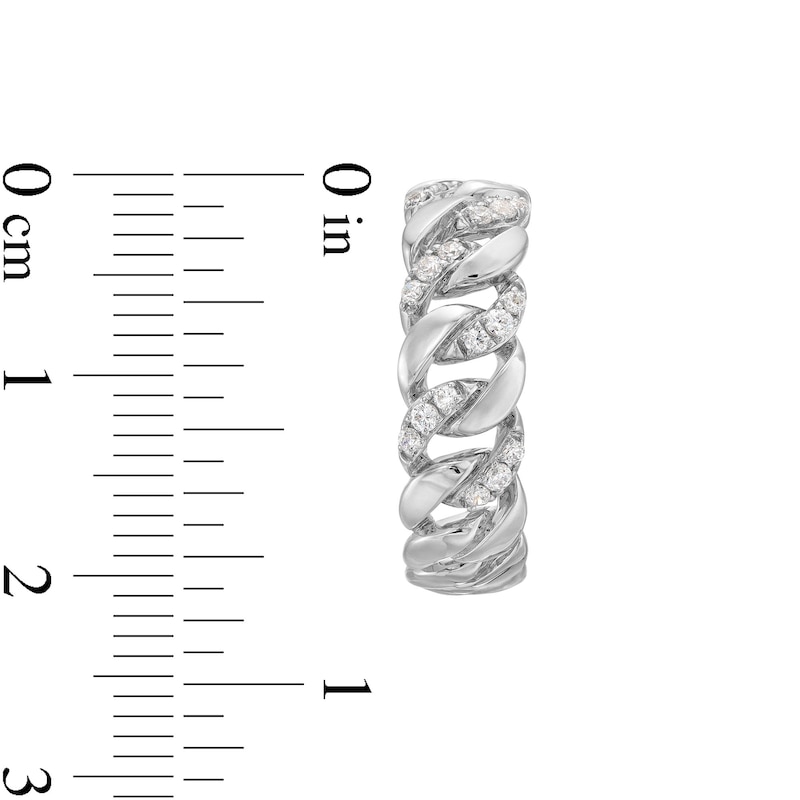 Main Image 3 of 1/4 CT. T.W. Diamond Alternating Curb Chain Link J-Hoop Earrings in Sterling Silver