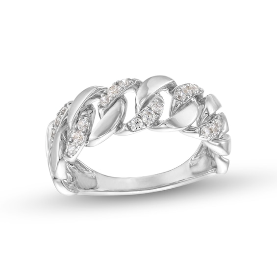 1/4 CT. T.w. Diamond Alternating Curb Chain Link Ring in Sterling Silver