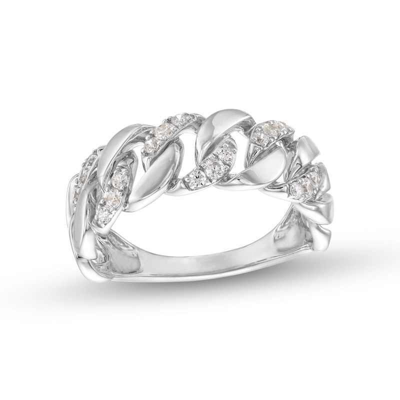 Main Image 1 of 1/4 CT. T.W. Diamond Alternating Curb Chain Link Ring in Sterling Silver