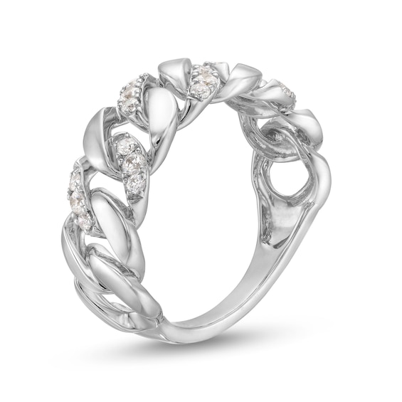 1/4 CT. T.w. Diamond Alternating Curb Chain Link Ring in Sterling Silver