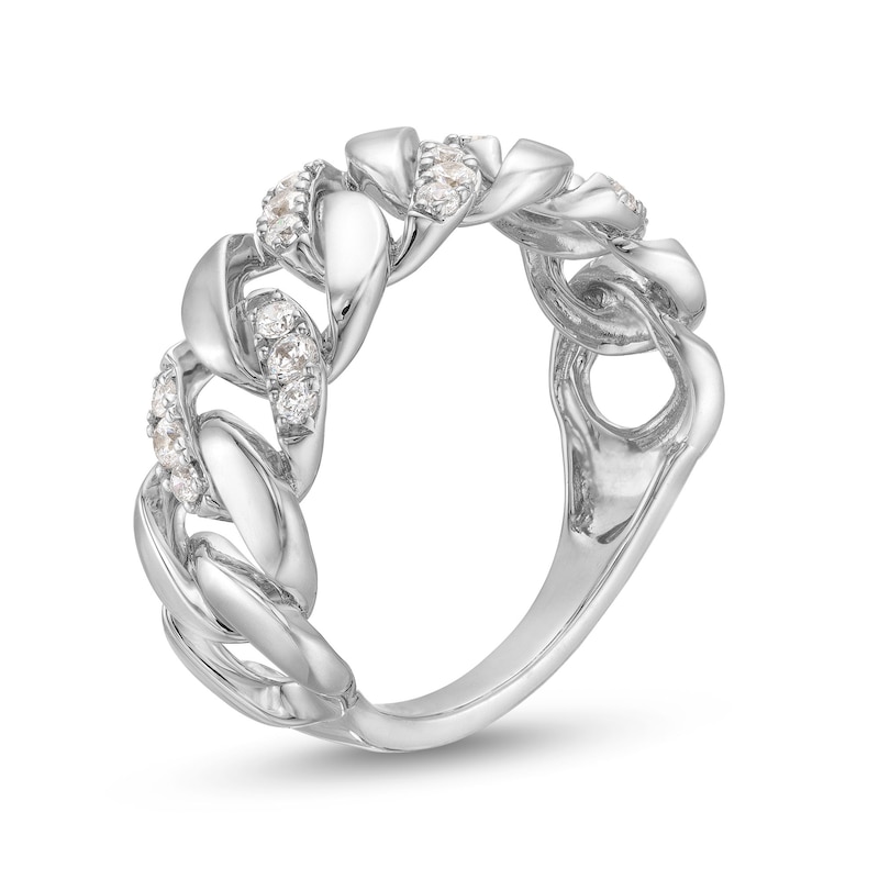Main Image 3 of 1/4 CT. T.W. Diamond Alternating Curb Chain Link Ring in Sterling Silver