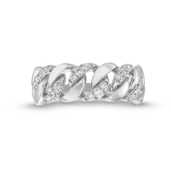 1/4 CT. T.w. Diamond Alternating Curb Chain Link Ring in Sterling Silver