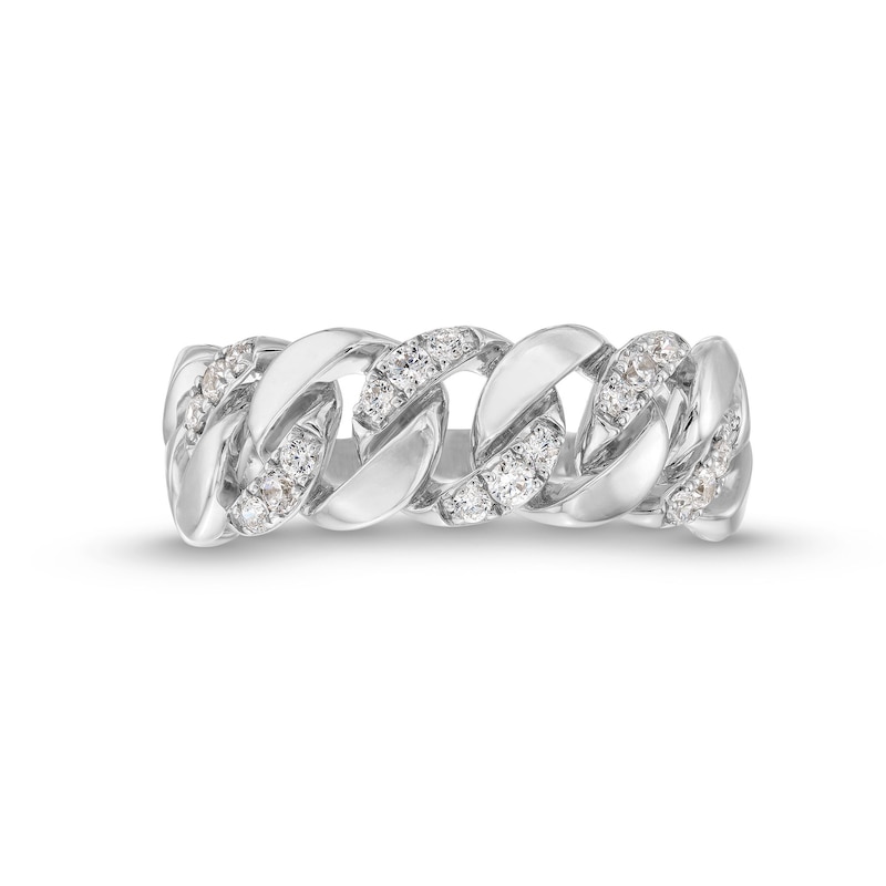 Main Image 4 of 1/4 CT. T.W. Diamond Alternating Curb Chain Link Ring in Sterling Silver