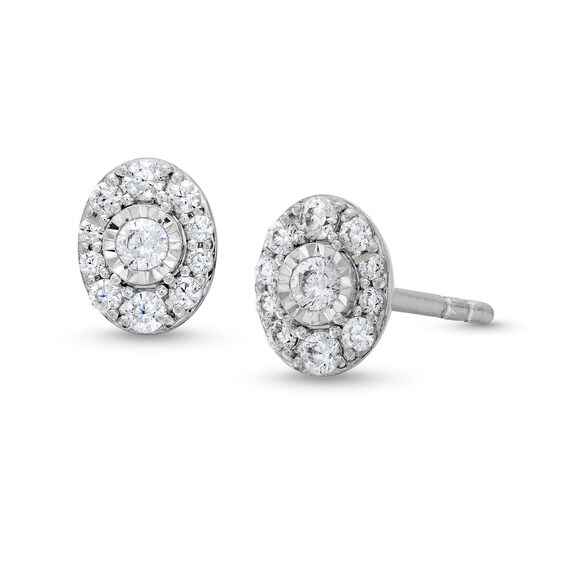 1/4 CT. T.w. Oval-Shaped Multi-Diamond Stud Earrings in Sterling Silver