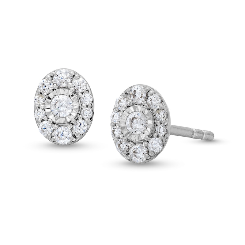 Main Image 1 of 1/4 CT. T.W. Oval-Shaped Multi-Diamond Stud Earrings in Sterling Silver