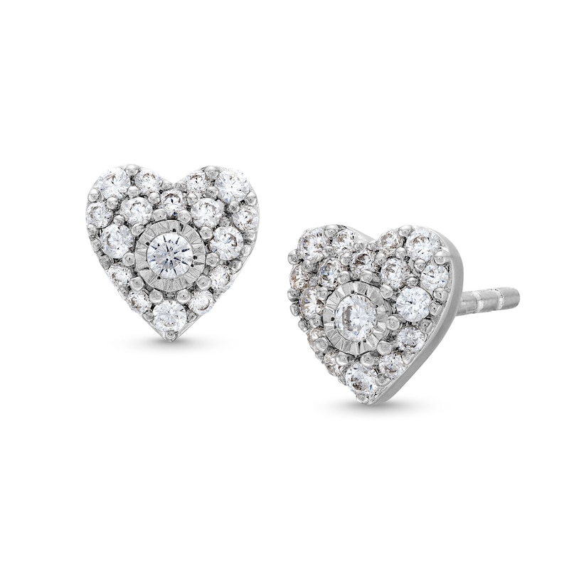 Main Image 1 of 1/4 CT. T.W. Heart-Shaped Multi-Diamond Stud Earrings in Sterling Silver