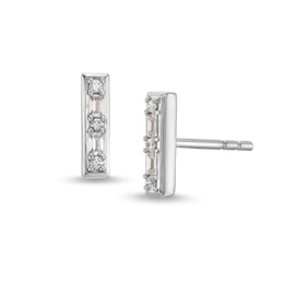 1/10 CT. T.W. Baguette and Round Diamond Bar Stud Earrings in 10K White Gold