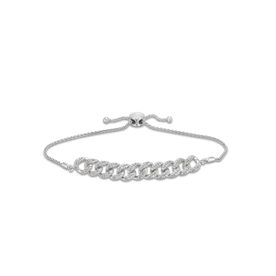 1/2 CT. T.w. Diamond Interlocking Curb Link Bolo Bracelet in Sterling Silver - 9"