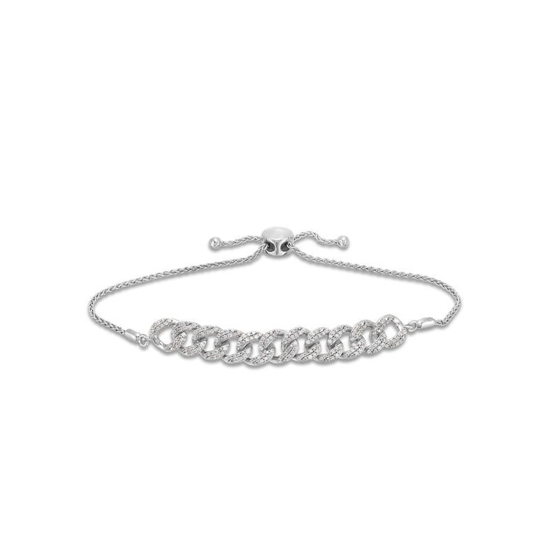 Main Image 1 of 1/2 CT. T.W. Diamond Interlocking Curb Link Bolo Bracelet in Sterling Silver - 9"
