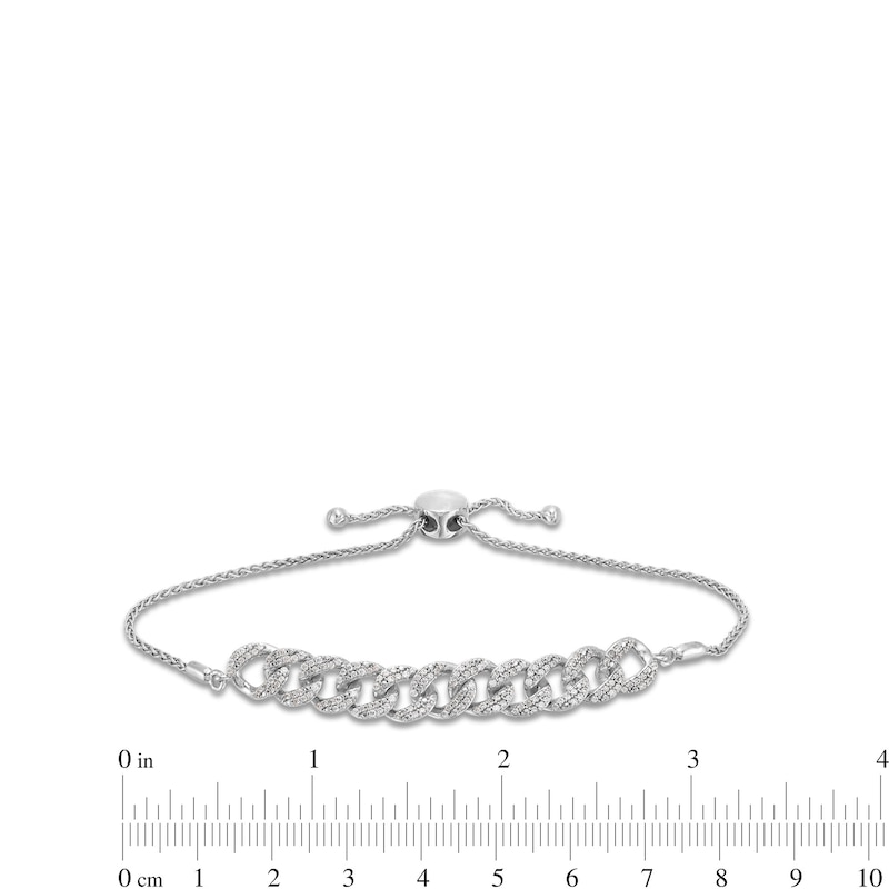 Main Image 3 of 1/2 CT. T.W. Diamond Interlocking Curb Link Bolo Bracelet in Sterling Silver - 9"