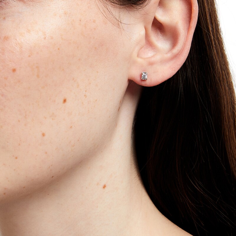 Main Image 2 of 1/8 CT. T.W. Diamond Solitaire Rectangle Stud Earrings in 10K White Gold