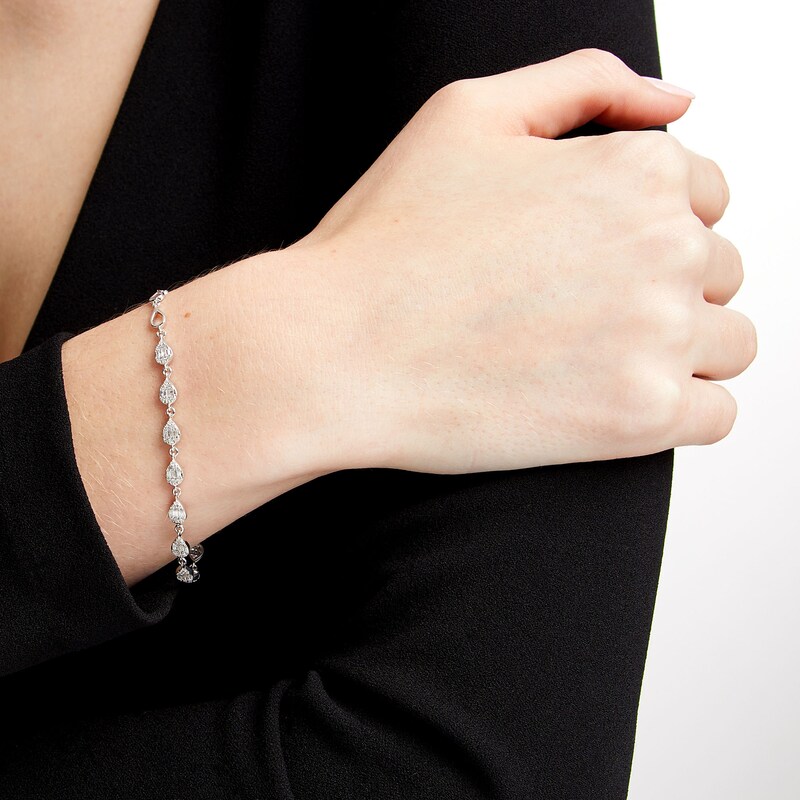 Main Image 2 of 1/2 CT. T.W. Pear-Shaped Multi-Diamond Link Bracelet in Sterling Silver - 7.5"