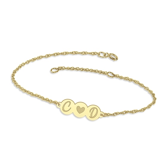 Couple's Engravable Beaded Initial with Heart Bracelet (2 Initials) - 7.25"