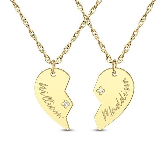 Couple's Diamond Accent Engravable Half Heart Two Piece Pendant (2 Lines)