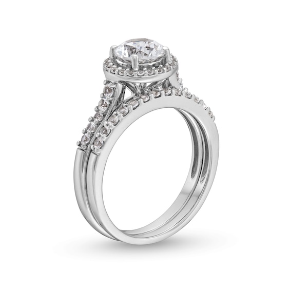 White Lab-Created Sapphire Framed Bridal Set in Sterling Silver