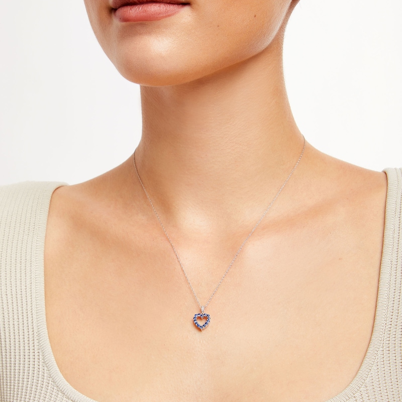 Main Image 2 of Blue Sapphire and Diamond Accent Heart Outline Pendant in 10K White Gold