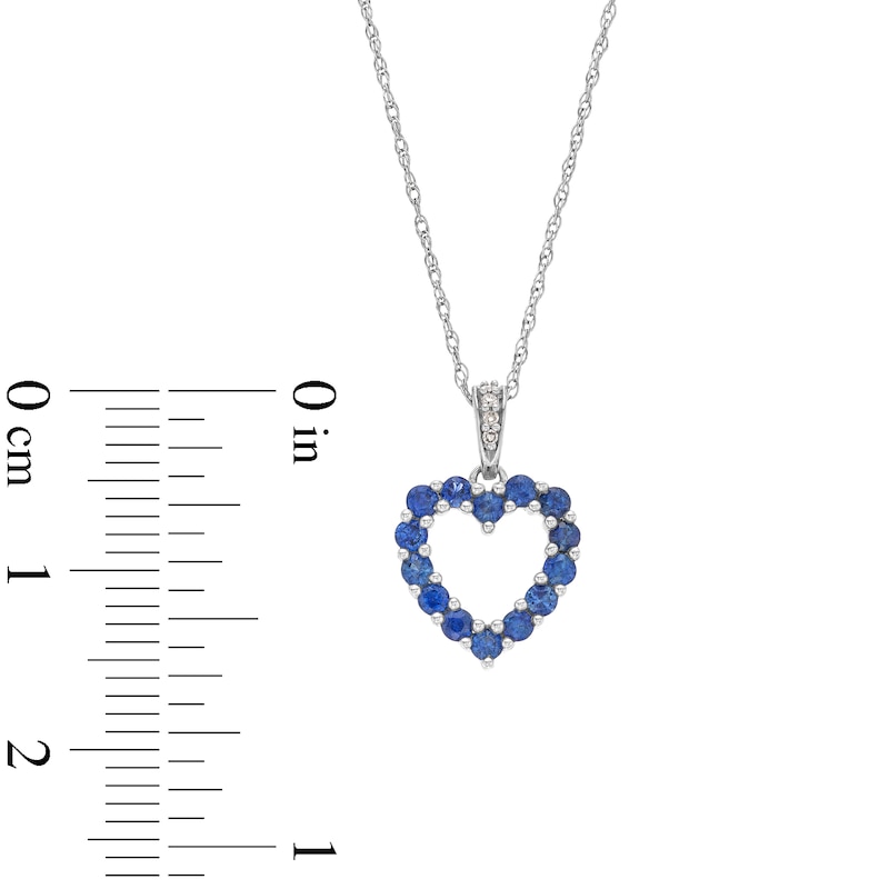 Blue Sapphire and Diamond Accent Heart Outline Pendant in 10K White Gold