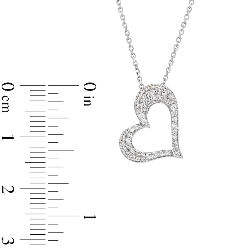 Main Image 2 of Blue and White Lab-Created Sapphire Reversible Tilted Open Heart Pendant in Sterling Silver