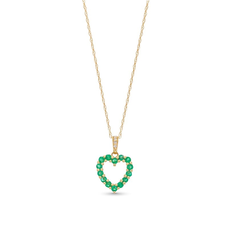 Main Image 1 of Emerald and Diamond Accent Heart Outline Pendant in 10K Gold