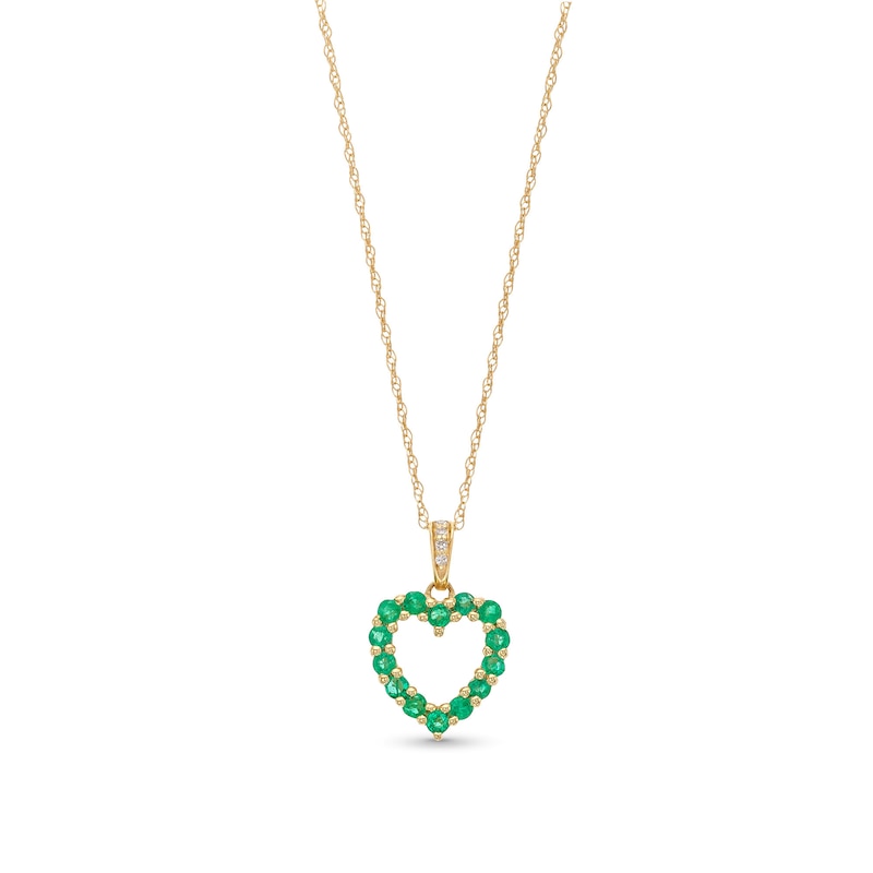 Emerald and Diamond Accent Heart Outline Pendant in 10K Gold