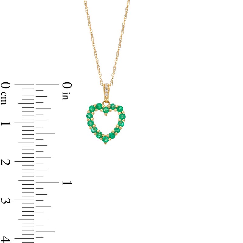 Emerald and Diamond Accent Heart Outline Pendant in 10K Gold