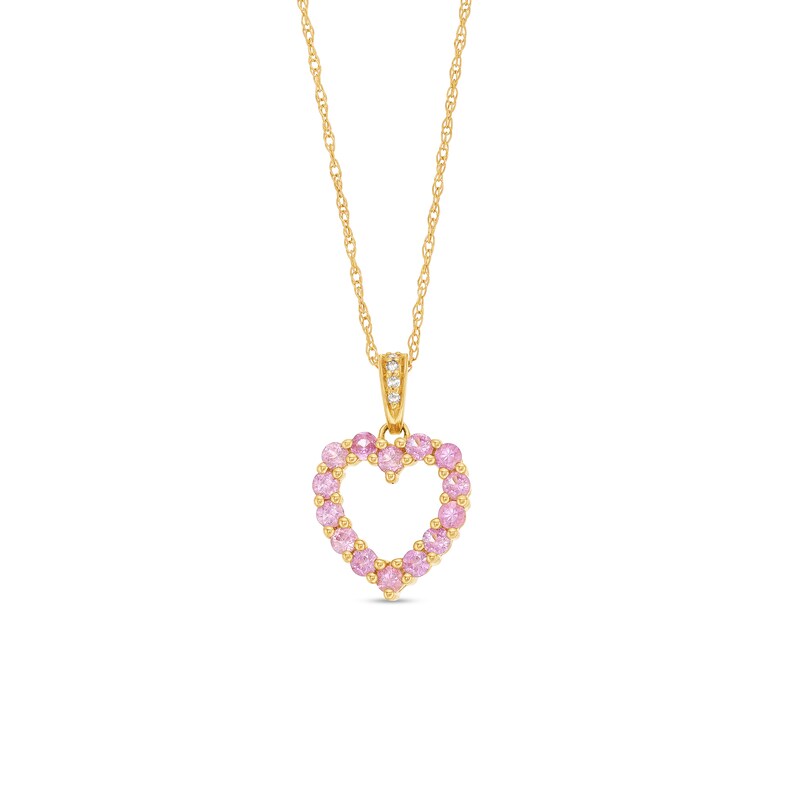 Pink Sapphire and Diamond Accent Heart Outline Pendant in 10K Gold