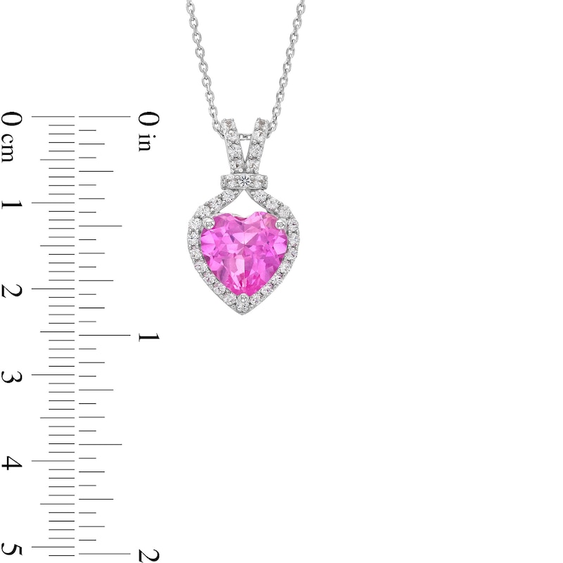 Main Image 3 of 10.0mm Heart-Shaped Pink and White Lab-Created Sapphire Frame Pendant in Sterling Silver